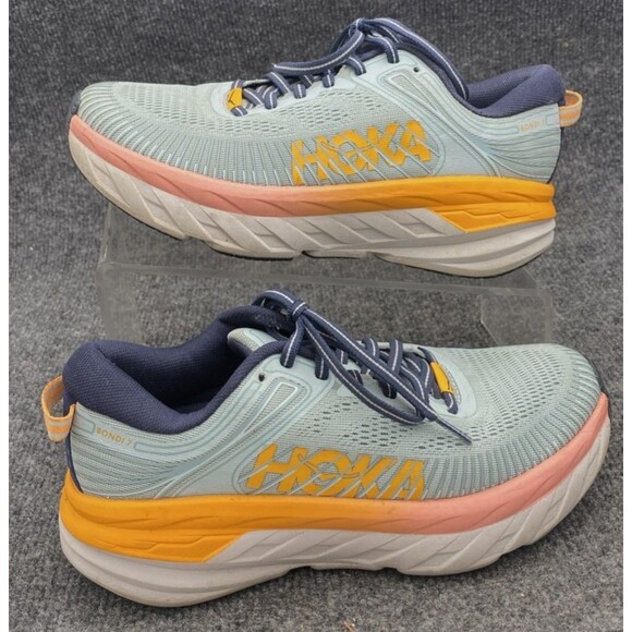 Womens Hoka Bondi 7 Running Shoes Blue Orange 1110519 BHBI Size 6.5 US Sneakers - Picture 2 of 12
